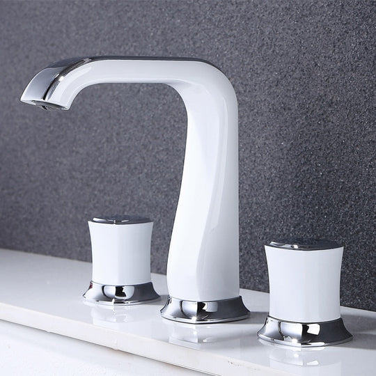 Bathroom Basin Sink Faucets Brass Widespread Mixer Tap Copper Hot &amp; Cold Lavatory Crane 3 Hole