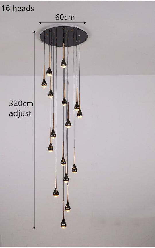 Black Staircase Led Pendant Ligh Modern Living Room Loft Hanging Lamp Villa Hotel Apartment Long