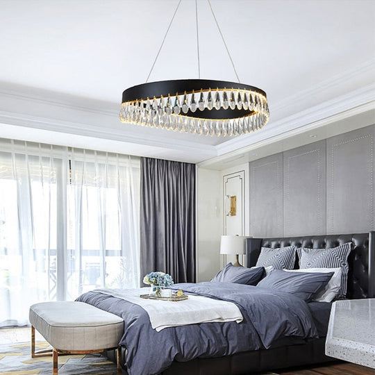 Artistic Curve Modern Suspension Chandeliers Black Luxury Crystal Hanging Lamps For Ceiling