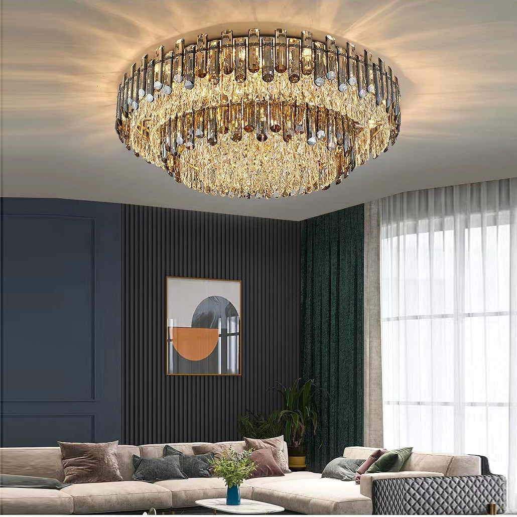 Modern Crystal Led Luxury Ceiling Lights - Round Lamps For Indoor Home Lighting &amp; Living Room Decor