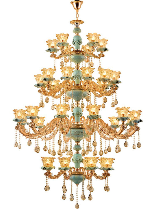 European - Style Duplex Building Chandelier Crystal Lamp Living Room Hotel Ceramic Three - Story