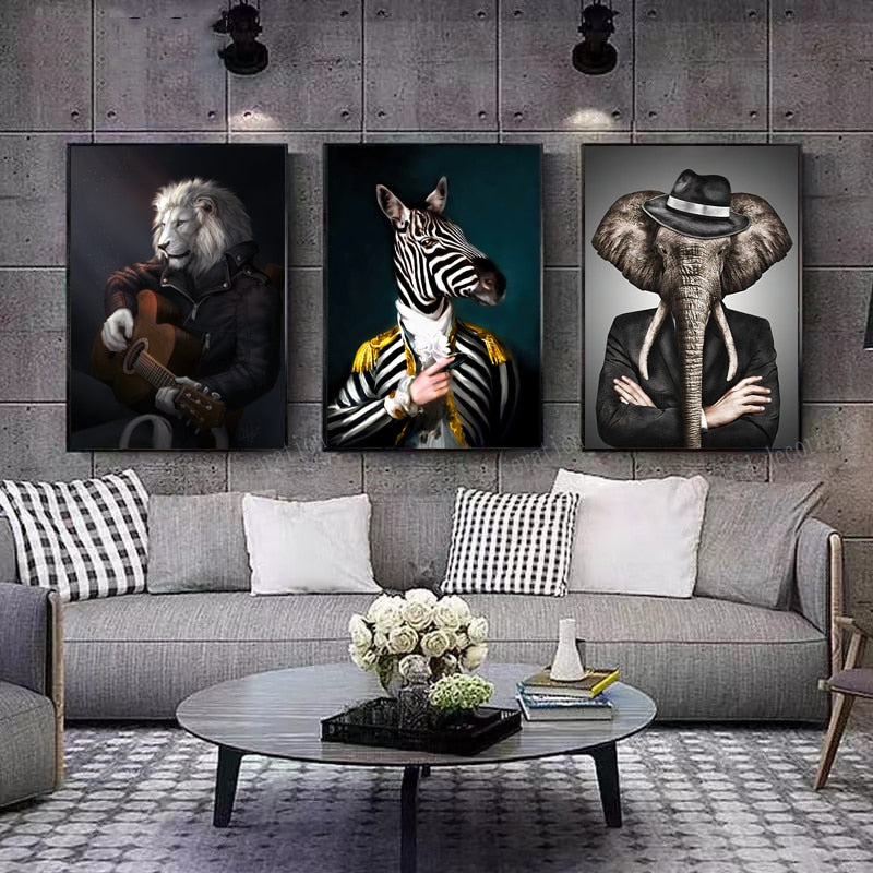 Animal Art Canvas Poster - Zebra Lion Elephant Oil Prints For Living Room Decor Printings