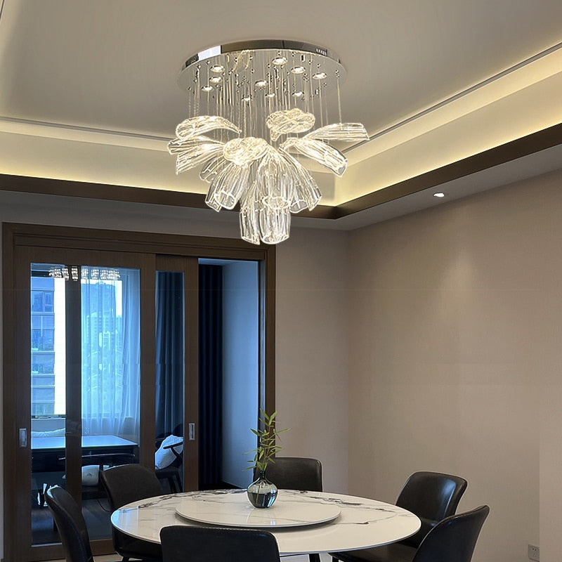 Modern Big Glass Chandelier For Living Room Led Home Decor Indoor Lighting Luxury Silver Hanging