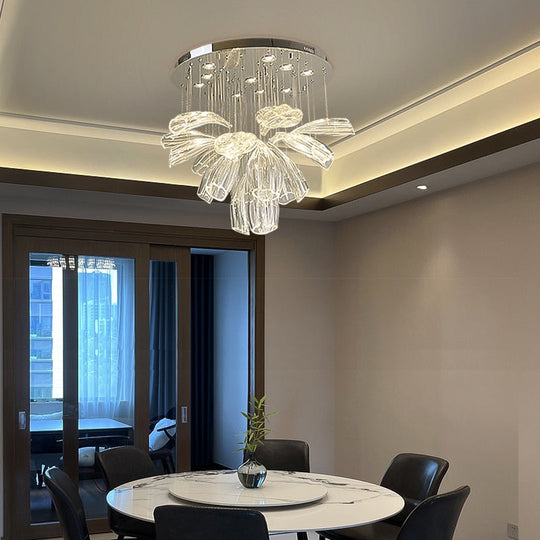 Modern Big Glass Chandelier For Living Room Led Home Decor Indoor Lighting Luxury Silver Hanging