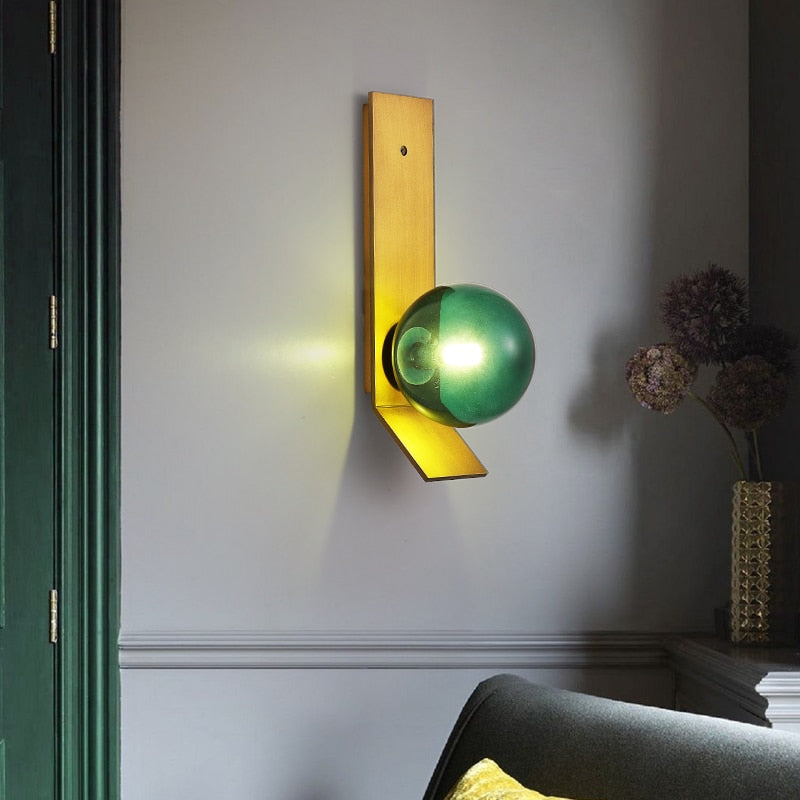 Nordic Minimalist Dark Green Soot Glass Bedroom Bedside Wall Lamp