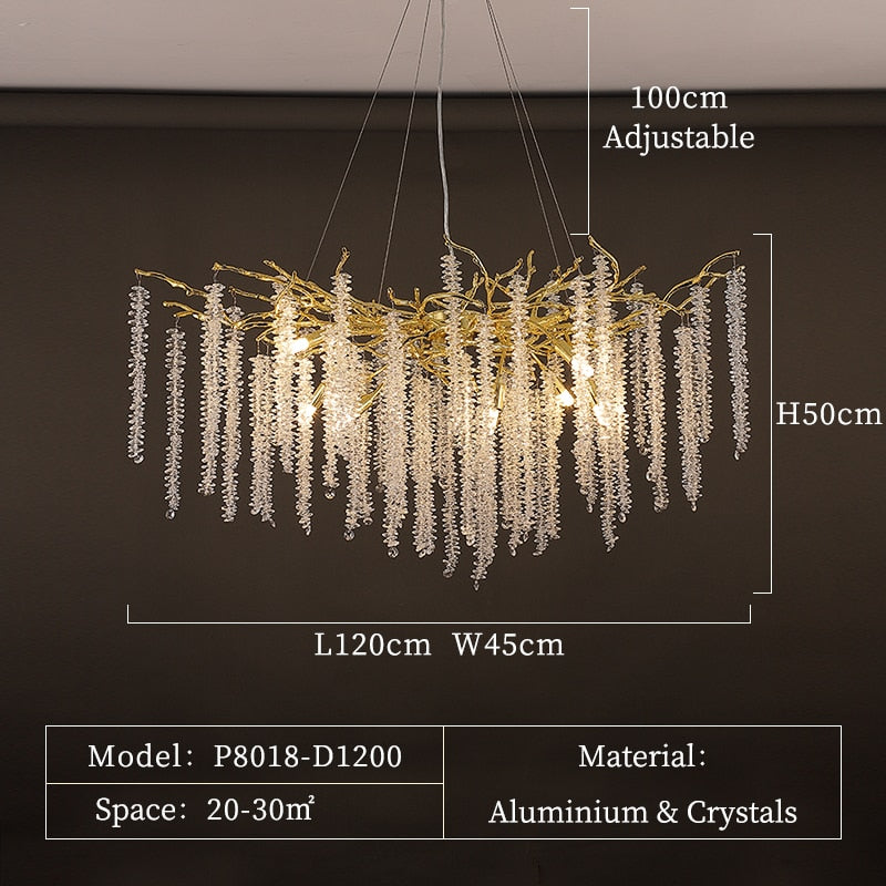Luxury Handmade Crystal Chandelier With Branch Art Design - Perfect For Living Rooms Villas Halls