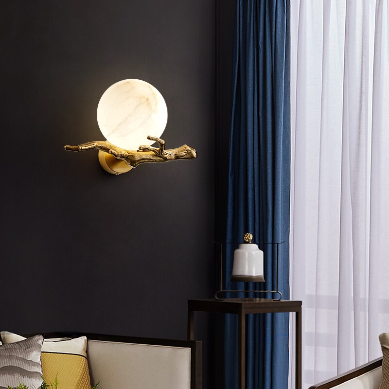 Aurora - Light Luxury All - Copper Marble Wall Lamp For High - End Living Spaces Wall Lamp
