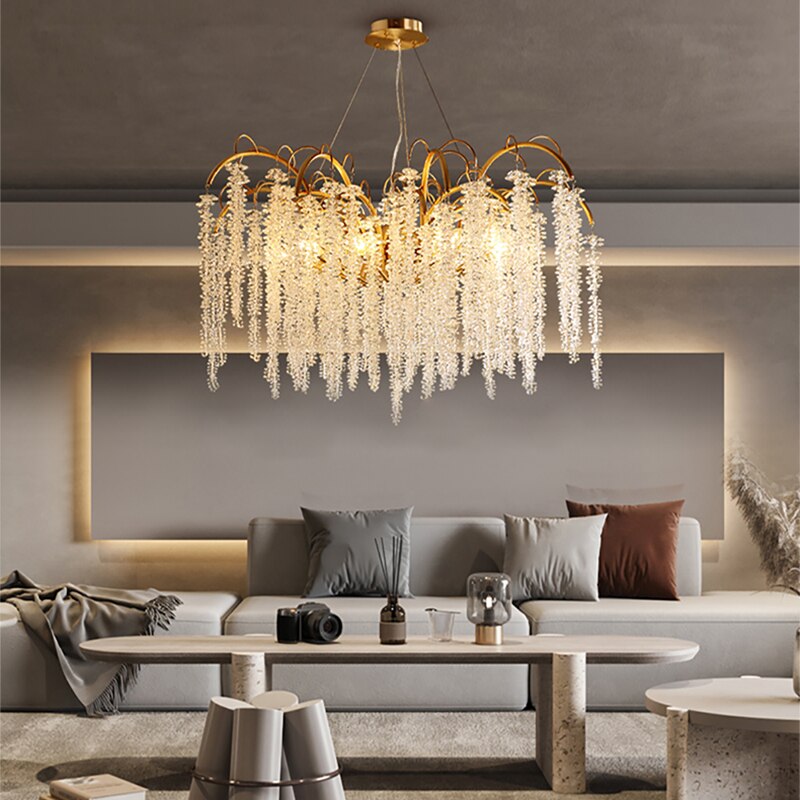 Crystal Wistaria Led Lights Ceiling Chandeliers New Luxury Gold Remote Control Hanging Lamps Home