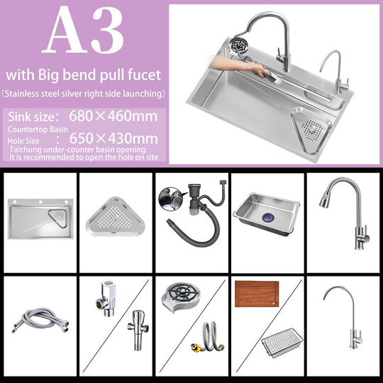 304 Stainless Steel Kitchen Sink Home Wash Basin Under The Counter Large Single - Slot With Faucet