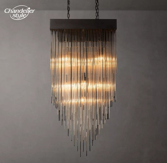 Cascada Square Chandeliers Modern Vintage Led Tassel Glass Brass Chrome Black Pendant Lights Living