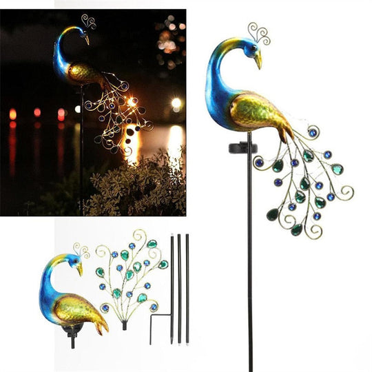 Solar Peacock Lights Outdoor Led Light Metal Statues Figurine Lawn Landscape For Yard Path Garden