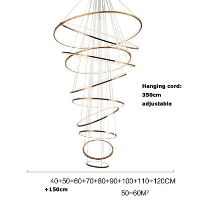 Art Deco Led Stainless Steel Golden Silver Ring Hanging Lamps Lustre Pendant Light 10 Ring / Gold