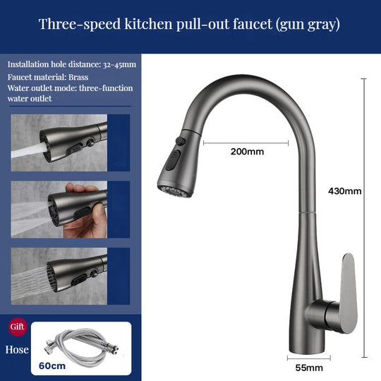 Brass Kitchen Faucets Pull Out Spout Mixer Taps Hot Cold Water Accessories Deck Mounted Stream