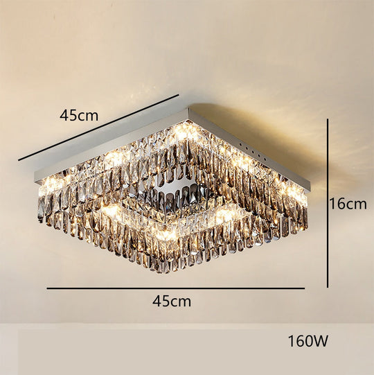Luxury Square Crystal Led Ceiling Lights - Modern Dimmable Lamps For Elegant Living Room Decor &amp;