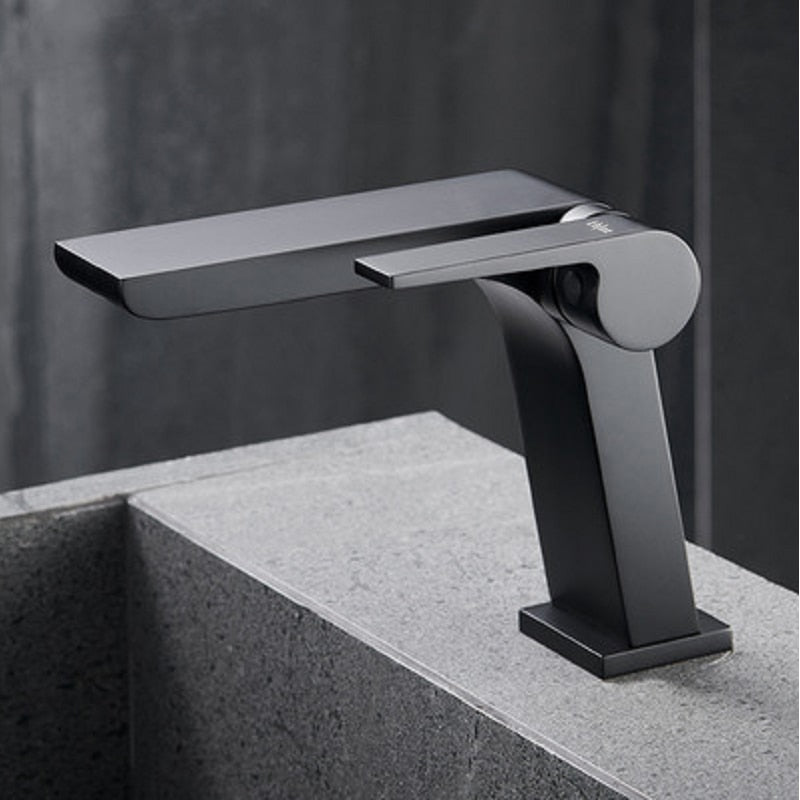 Gun Grey Basin Faucet Brass Bathroom Waterfall Hot And Cold Water Mixer Tap Single Handle Crane