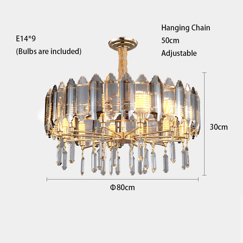 Modern Dimmable Led Chandeliers - Black Gray Crystal Lustres For Bedroom Decor &amp; Ceiling Home