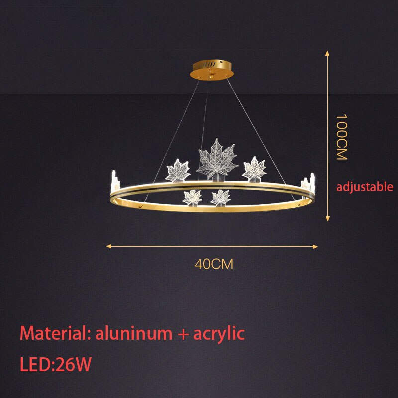 Modern Aluminum Ring Pendant Lights Dimming Foyer Restaurant Bedroom Hanging Lamp Acrylic Leaves