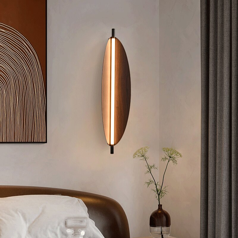Nordic Long Strip Living Room Wall Lamp Japanese Wood Grain Decoration Sconce Simple Bedroom