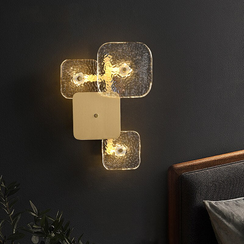 Art Design Brass Wall Lights Clear Glass Parlor Hotel Room Restaurant Sofa Background Sconce Home