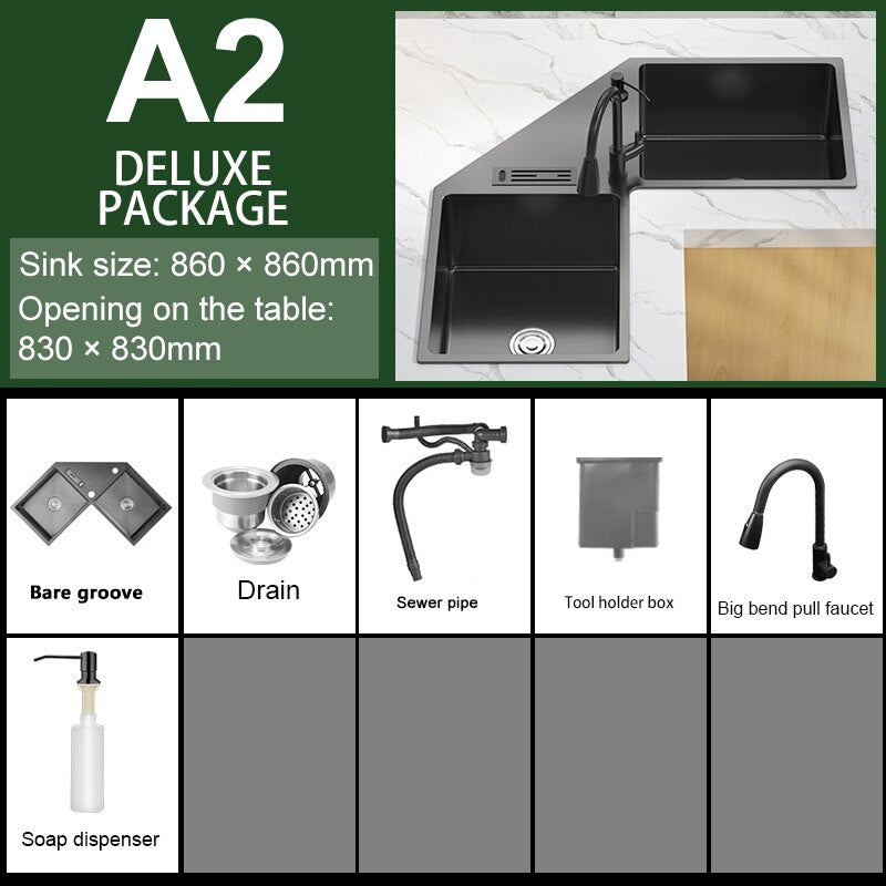 Shape Stainless Steel Kitchen Sink Household Corner Black L - Shaped Washibasin Hand Washing Bowl