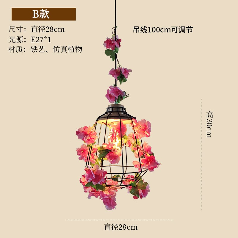Simulation Flower Birdcage Plant Pendant Light Theme Tavern Restaurant Clothing Store Business