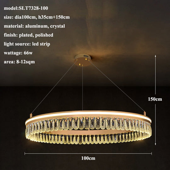 Modern Led K9 Crystal Chandelier 3 / 4 Ring Living Dining Room Hanging Light Circle Pendant Lamp