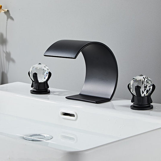 Bathroom Basin Faucet With Crystal Ball Switch Waterfall Faucets Hot Cold Water Mixer Tap Set Dual