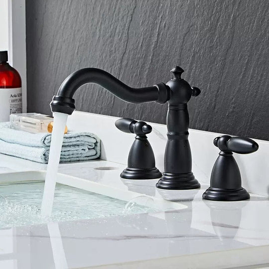 Basin Faucet Brass Rose Gold Widespread Bathroom Antique Sink Faucets 3 Hole Hot And Cold Water Tap