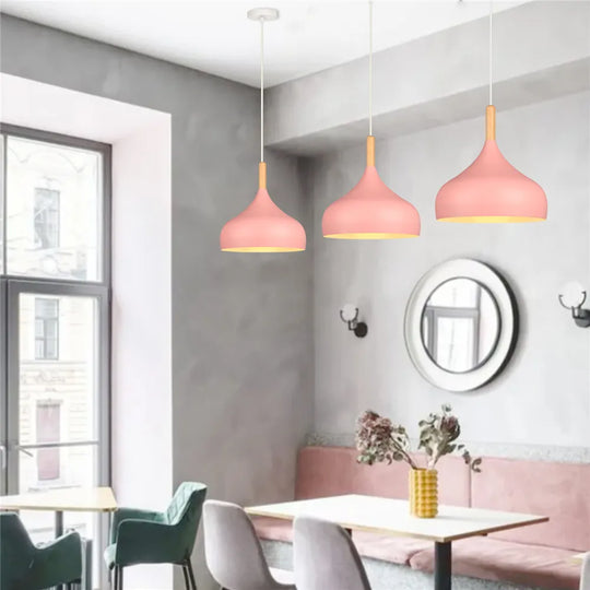 Nordic Modern E27 Wood Pendant Light Pink Lamp Shade For Living Room Bar Dining Table Bedside