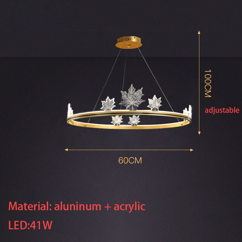 Modern Aluminum Ring Pendant Lights Dimming Foyer Restaurant Bedroom Hanging Lamp Acrylic Leaves