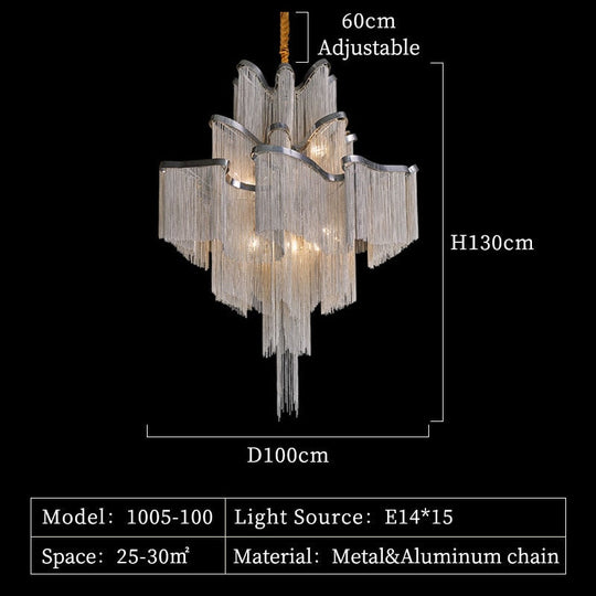 Liana - Modern Chandelier For Living Room Tassel Aluminum Chain Round Silver Lights Bedroom Hanging