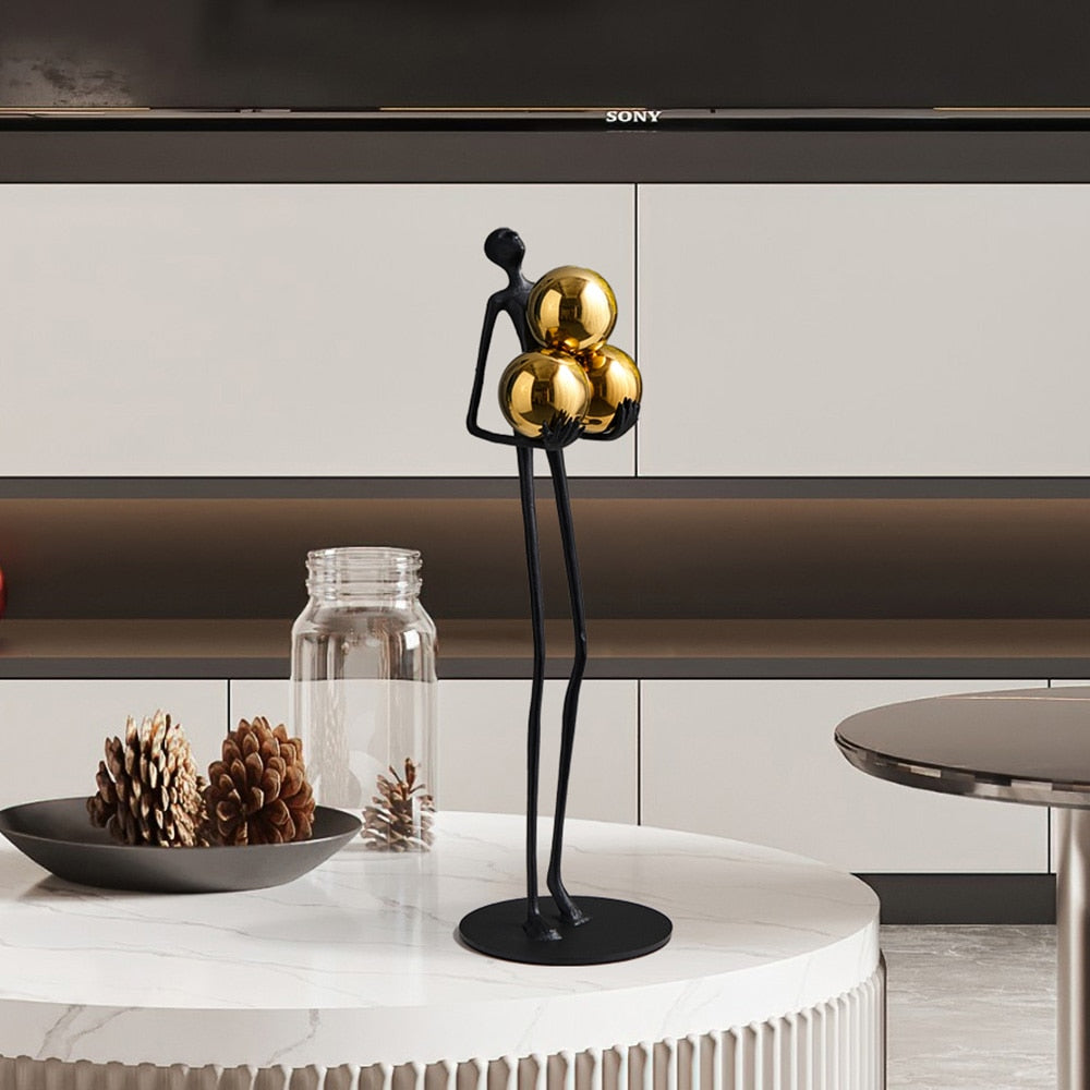 Nordic Elegant Floor Ball Figures: Metal Sculpture Decorative Statues For Home And Office Decor