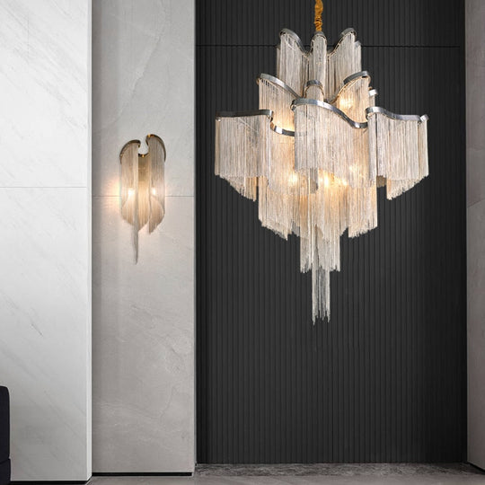 Liana - Modern Chandelier For Living Room Tassel Aluminum Chain Round Silver Lights Bedroom Hanging