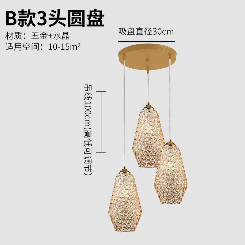 Italian Design Luxury Gold Lustre Crystal Pendant Lights Modern Light Fixtures For Living/Dining