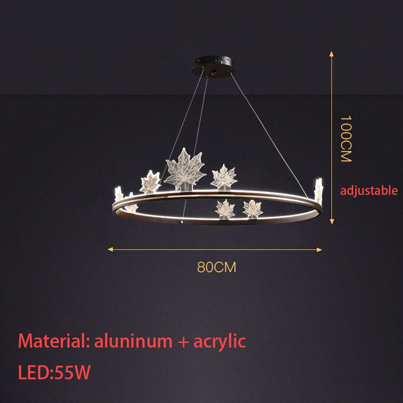 Modern Aluminum Ring Pendant Lights Dimming Foyer Restaurant Bedroom Hanging Lamp Acrylic Leaves