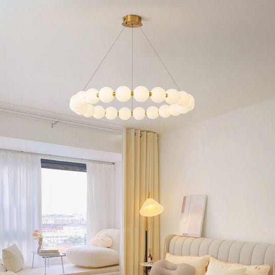 Luxury Copper Led Chandeliers White Acrylic Ball Parlor Hall Hanging Lamp Dining Room Bedroom
