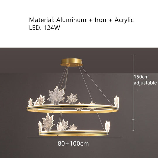 Modern Aluminum Ring Pendant Lights Dimming Foyer Restaurant Bedroom Hanging Lamp Acrylic Leaves