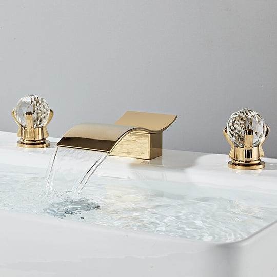 Bathroom Basin Faucet With Crystal Ball Switch Waterfall Faucets Hot Cold Water Mixer Tap Set Dual