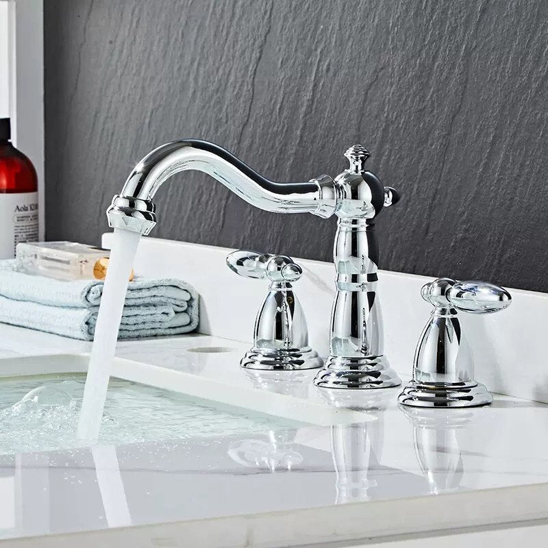 Basin Faucet Brass Rose Gold Widespread Bathroom Antique Sink Faucets 3 Hole Hot And Cold Water Tap