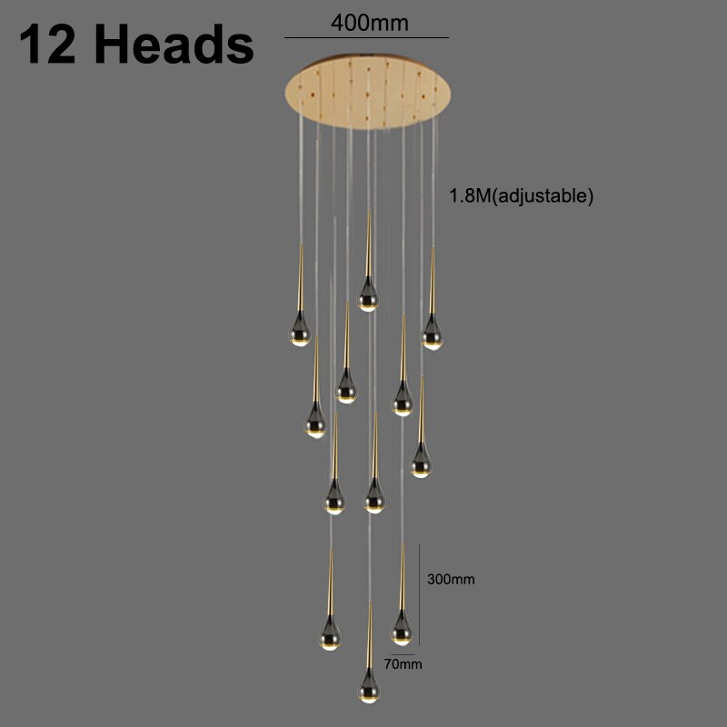Black Staircase Led Pendant Ligh Modern Living Room Loft Hanging Lamp Villa Hotel Apartment Long
