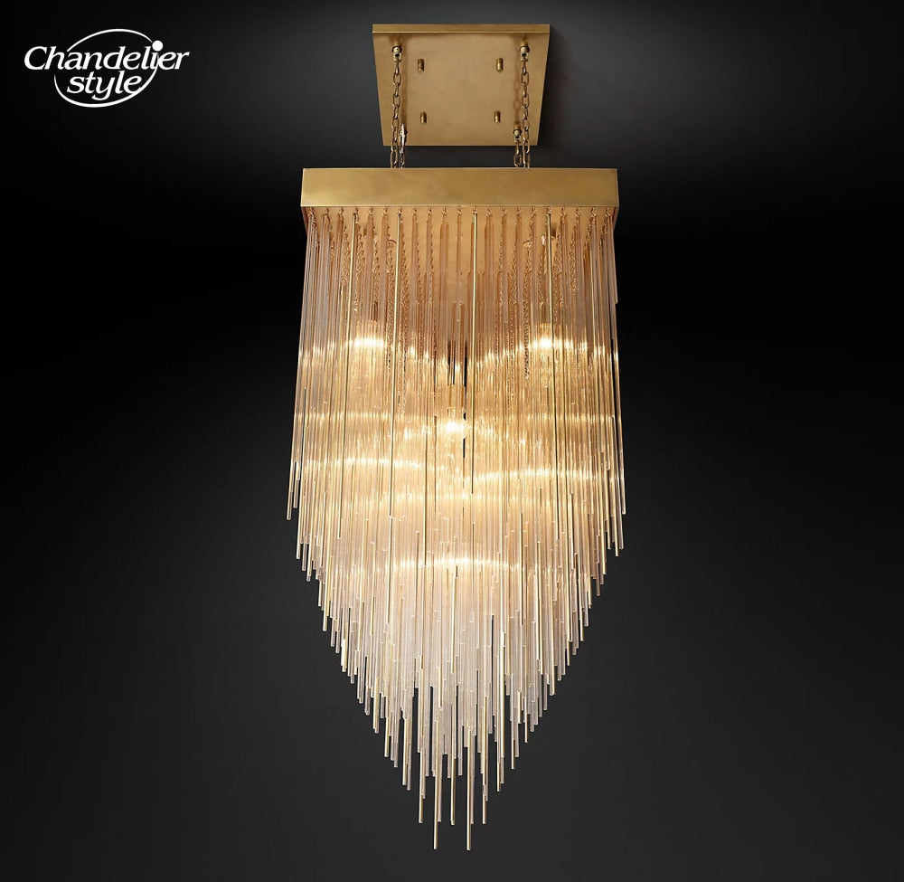Cascada Square Chandeliers Modern Vintage Led Tassel Glass Brass Chrome Black Pendant Lights Living