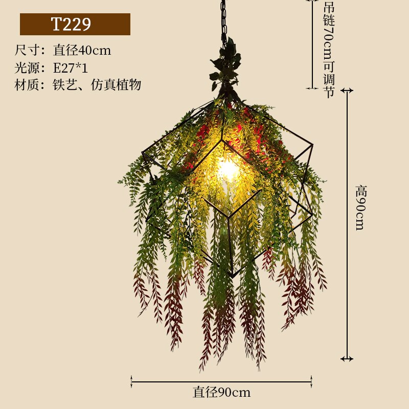 Rattan Music Restaurant Chandelier Retro Art Square Bar Clothing Store Plant Decoration Pendant