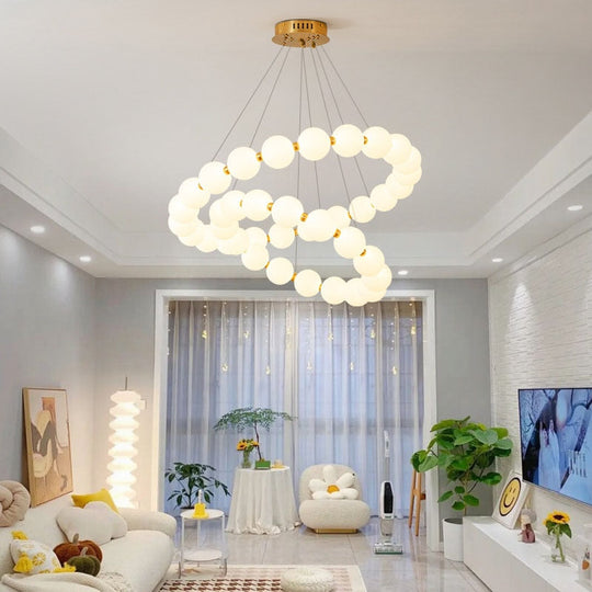 Luxury Copper Led Chandeliers White Acrylic Ball Parlor Hall Hanging Lamp Dining Room Bedroom