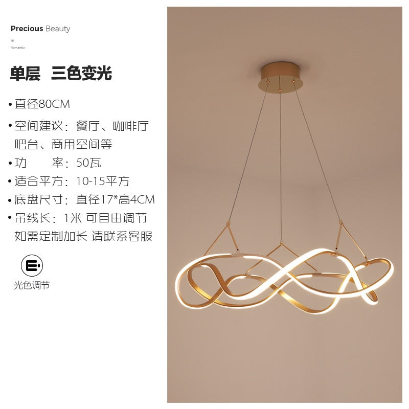 Nordic Luxury Gold Lustre Ring Led Decorative Pendant Lights Modern Simple Hanging Lamp Living Room