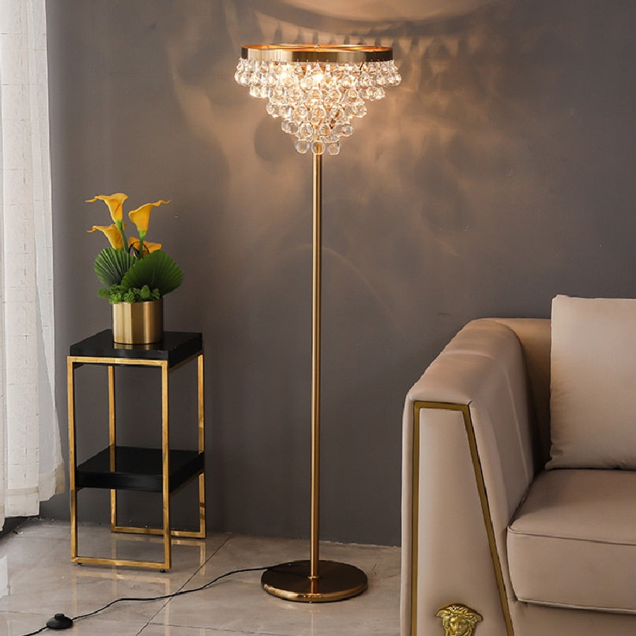 Modern Crystal Led Floor Lamps Luxury Golden Standing Lamp For Living Room Decoration Study Bedroom
