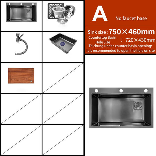 Black Nano Kitchen Sink 304 Stainless Steel Waterfall Basin Large Single Bowl With Multifunction
