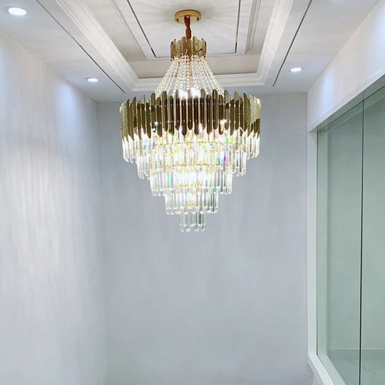 Luxury Long Large Stair K9 Crystal Chandelier Lustres De Cristal Led Pendant Light Hotel Villa