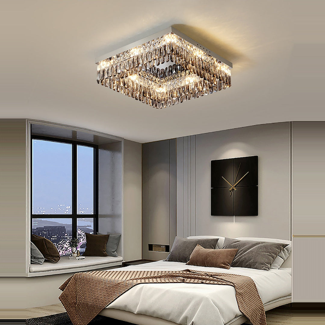 Luxury Square Crystal Led Ceiling Lights - Modern Dimmable Lamps For Elegant Living Room Decor &amp;