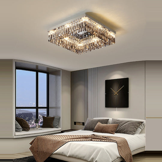 Luxury Square Crystal Led Ceiling Lights - Modern Dimmable Lamps For Elegant Living Room Decor &amp;