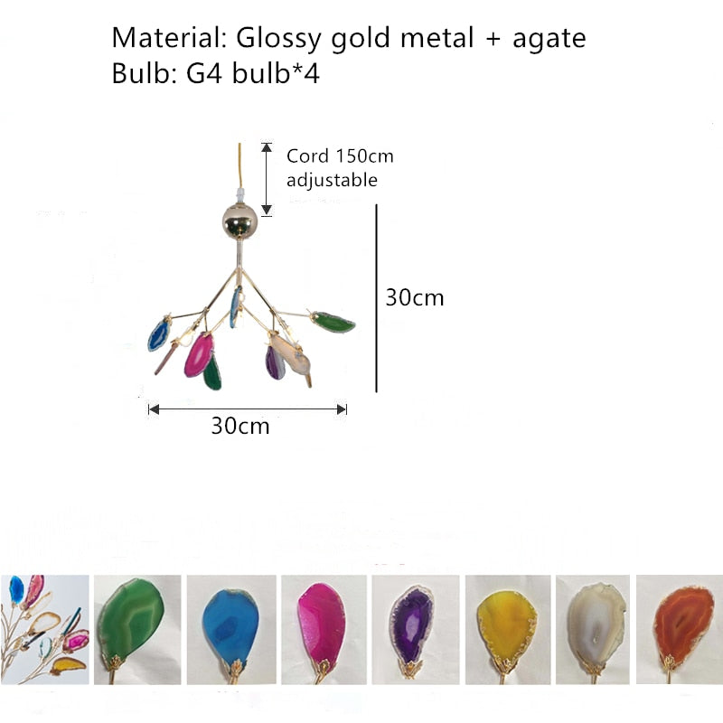 Beautiful Natural Agate Pendant Lights Foyer Bedroom Restaurant Hanging Lamp Gold Metal G4 Bulb Home
